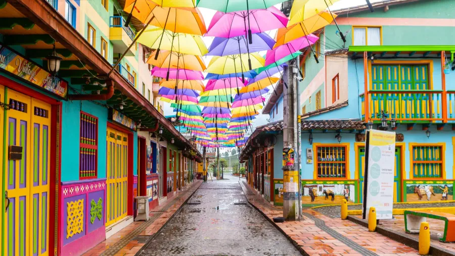 guatape colombia 19th august 2022 colorful street of guatape colonial