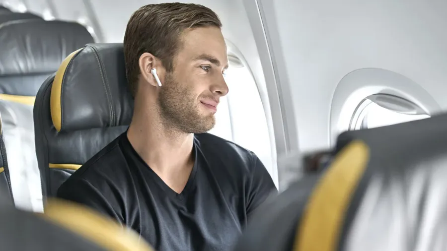 handsome guy in airplane
