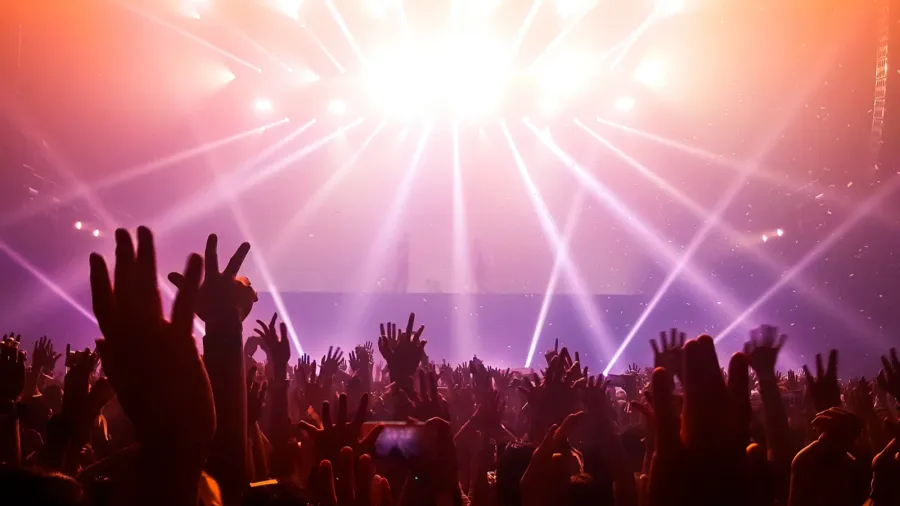 happy people dance in nightclub party concert