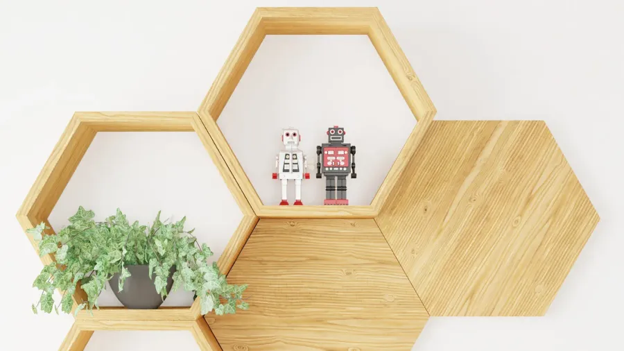 hexegon shelf booksplant and toy for mock up of copy