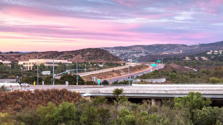 highway in irvine california at sunset