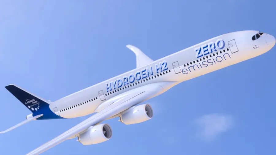 hydrogen filled h2 airplane flying in the sky  future