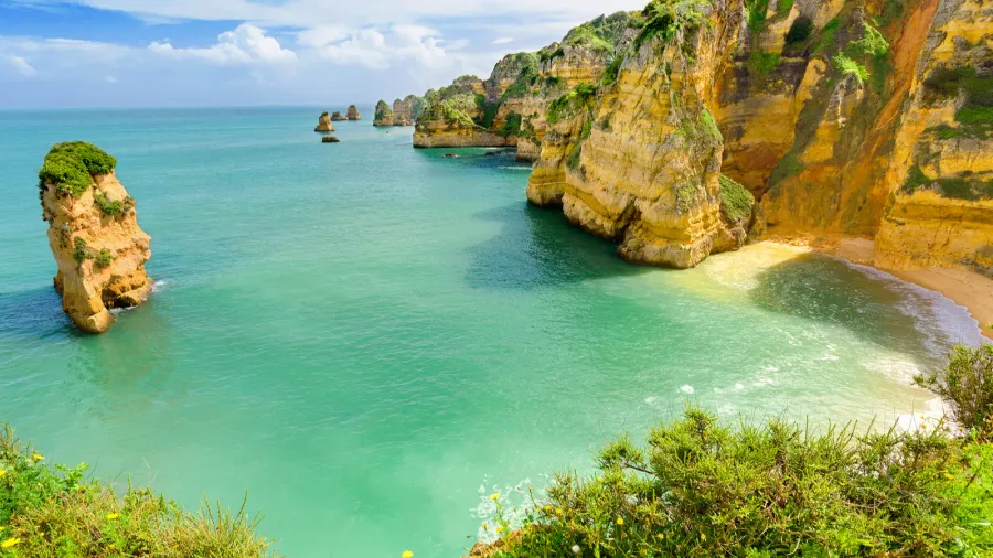 idyllic beach landscape at lagos algarve portugal