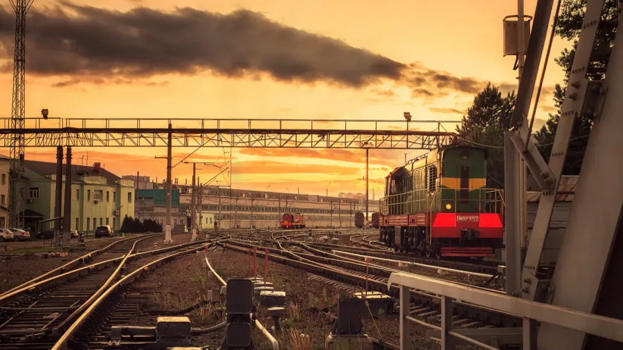 industrial railways in moscow at sunset