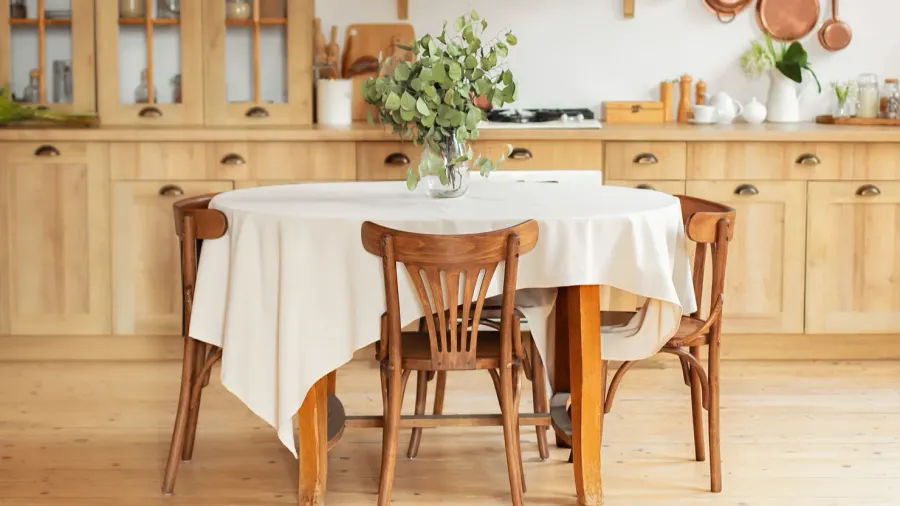 interior design scandinavian kitchen with round table and chairs cozy