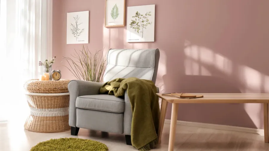 interior of light room with cozy armchair near window
