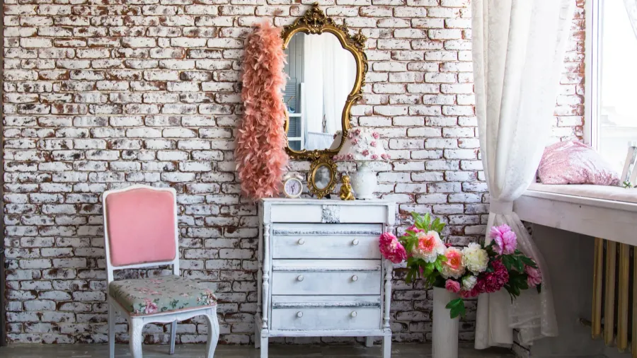 interior room with a brick wall