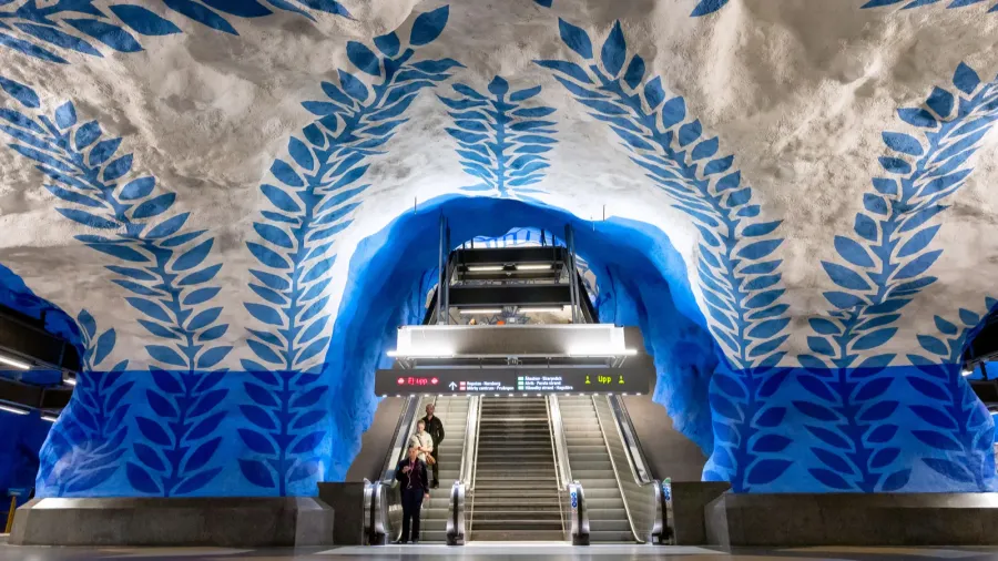 interior view of tcentralen underground station of blue line stockholm