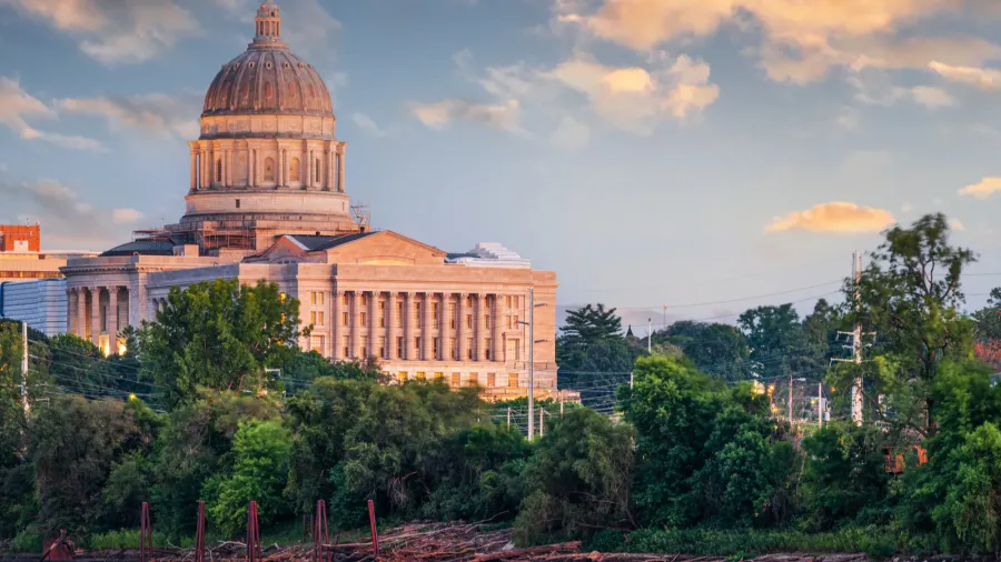 jefferson city missouri usa downtown view on the missouri river