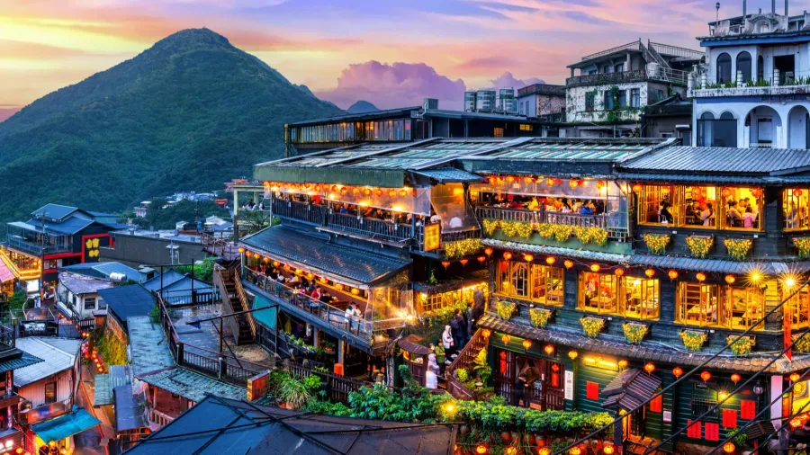jiufen old street at twilight in taipei taiwan