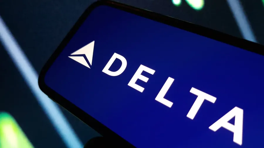 Delta airlines company logo on screen,