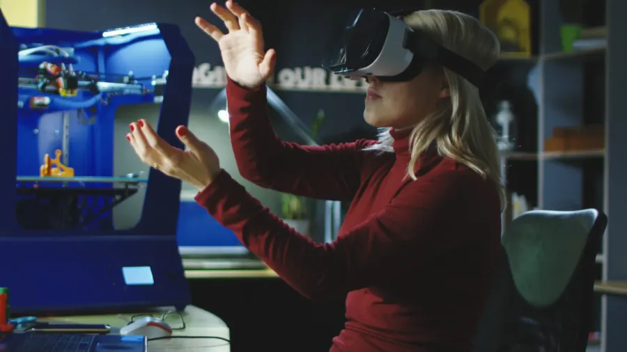 laboratory employee working in vr glasses