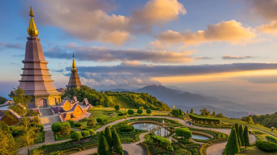 landscape of two pagodas at doi inthanon chiang mai thailand