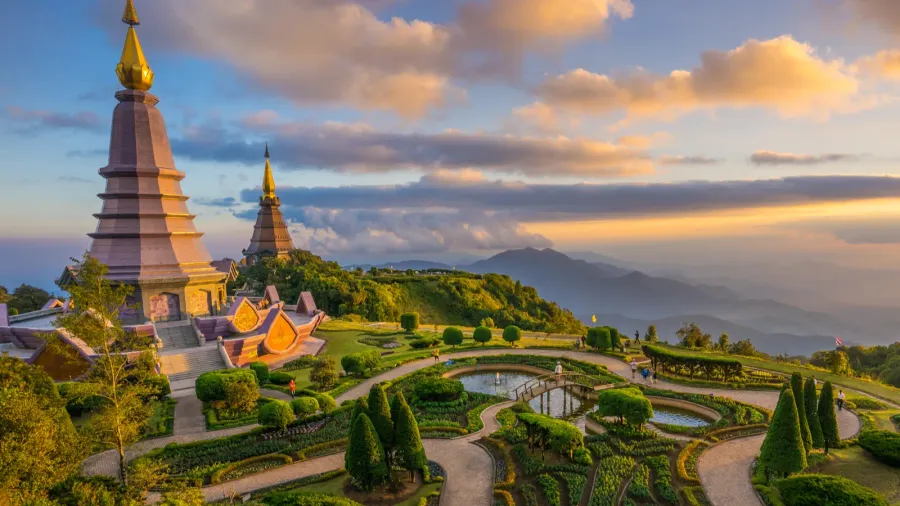landscape of two pagodas at doi inthanon chiang mai thailand