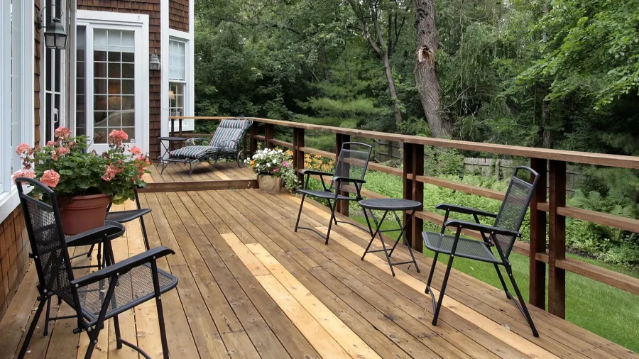 large wood deck of luxury home