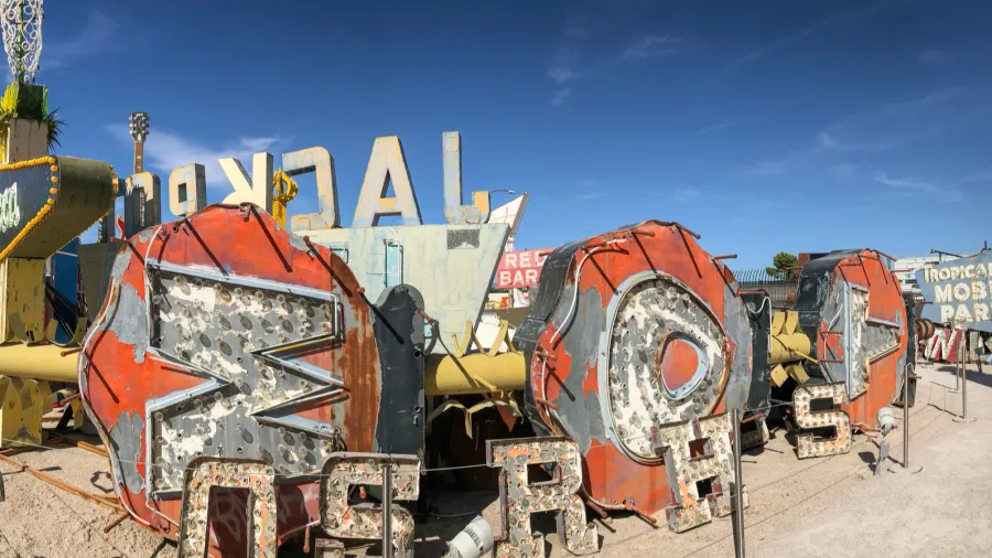 las vegas  june 27 2019 panoramic view of neon