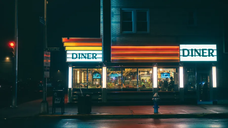 laurel diner vintage sign at night long beach new york