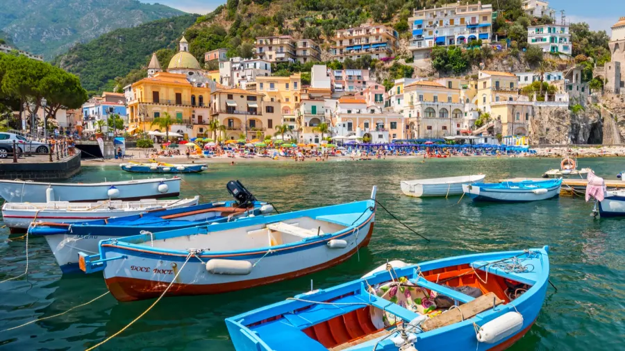 leisure boats and traditional buildings in cetara harbor amalfi coast