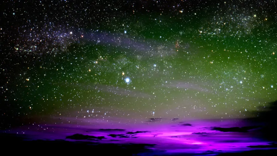 light of colorful cloud in night sky stars on universe