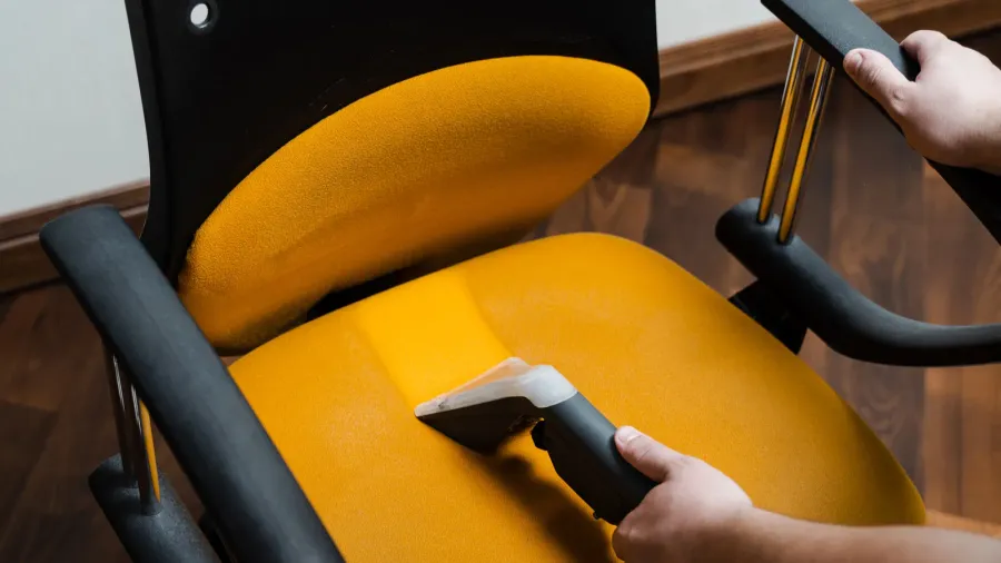 line on armchair after dry cleaning with washing vacuum cleaner