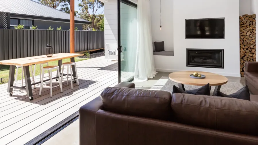 living room and outdoor deck