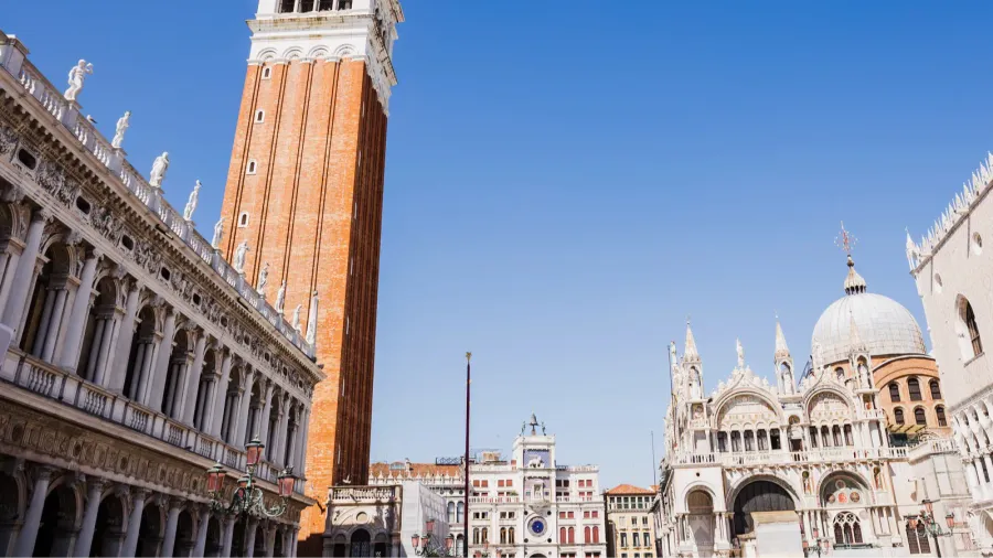 low angle view of saint mark bell tower and cathedral