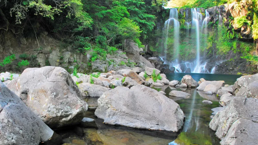 low shot of majestic waterfall
