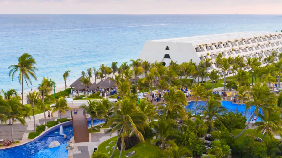 luxurious hotel with a swimming pool