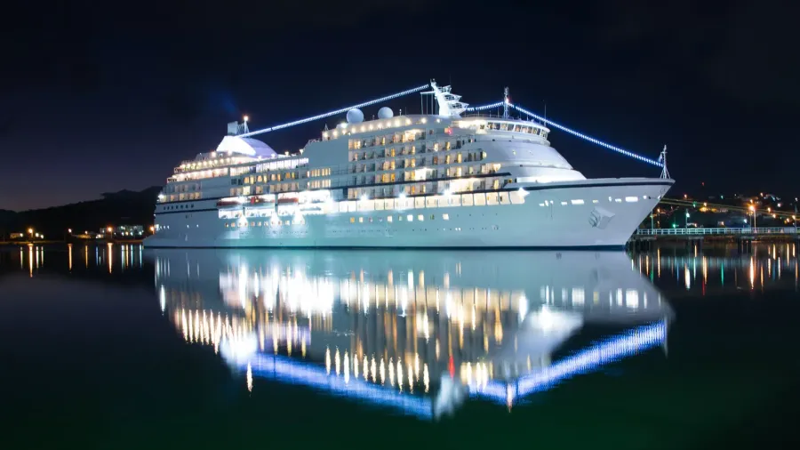 luxury cruise ship at sunset