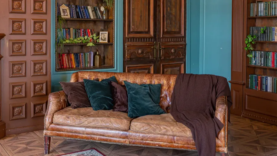 luxury interior of home library sitting room with elegant furniture