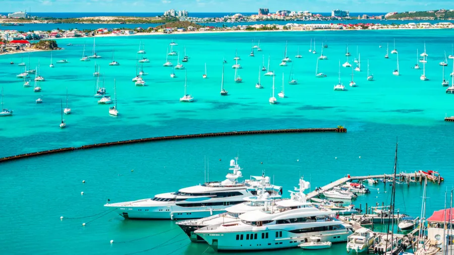 luxury yachts and boats in the marina of marigot st