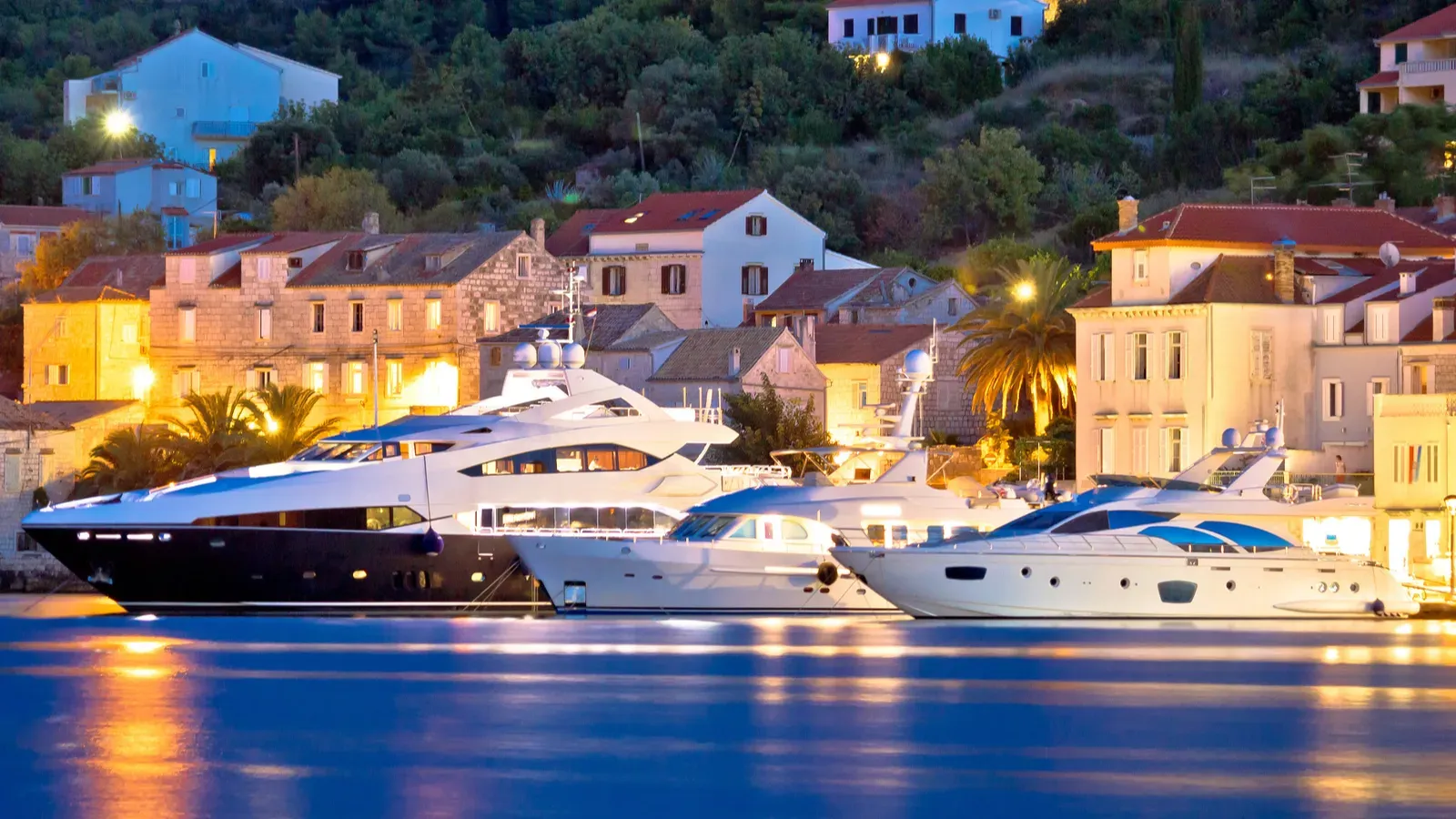 luxury yachts in the town of Vis waterfront