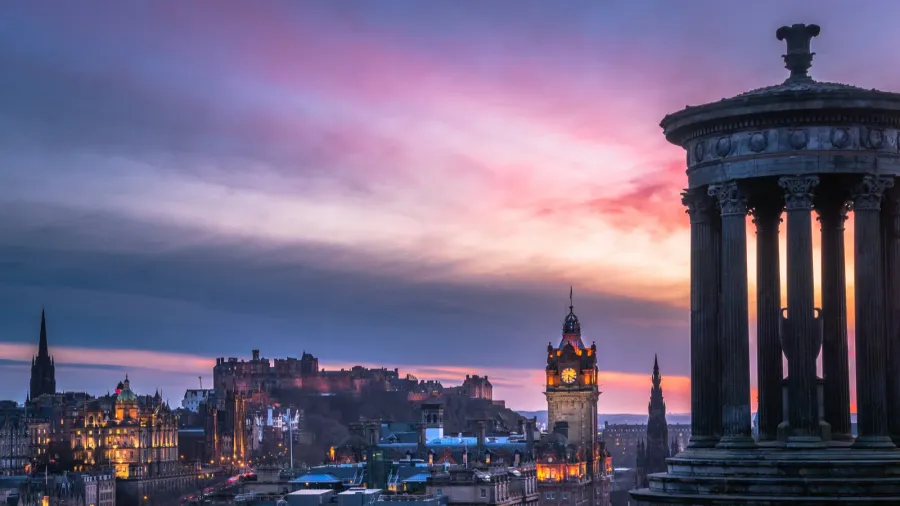 majestic view of edinburgh skyline at dusk in winter