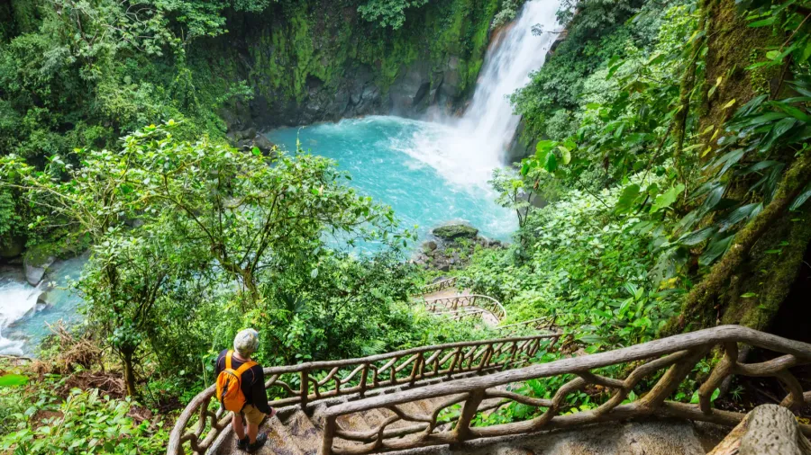 majestic waterfall in the rainforest jungle of costa rica tropical