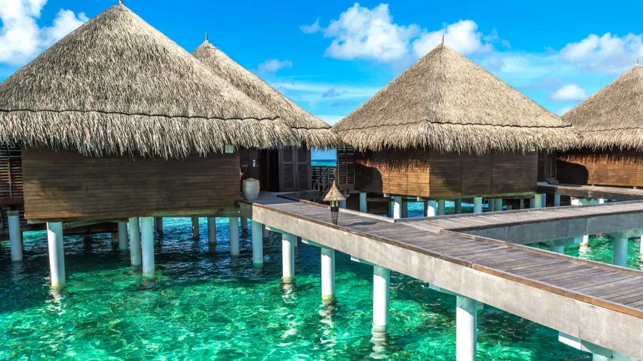 maldives  june 24 2018 water villas bungalows and wooden