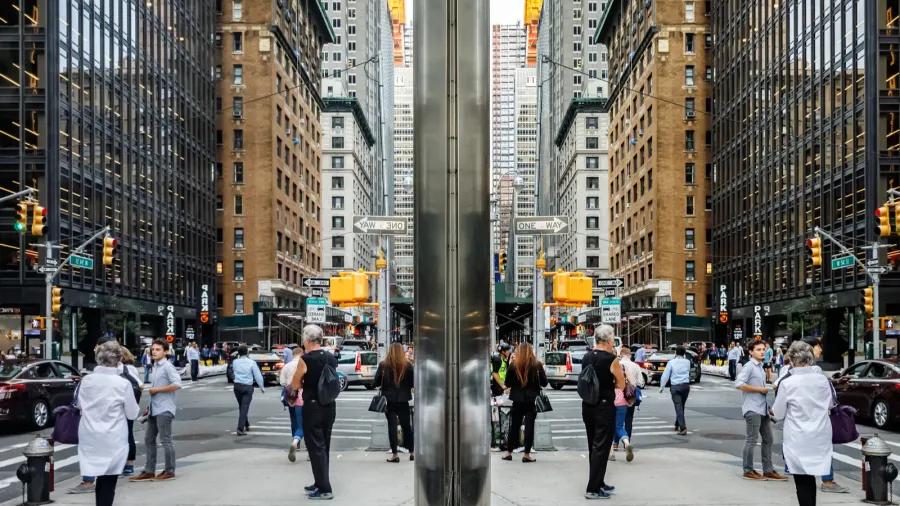 manhattan reflections street scene