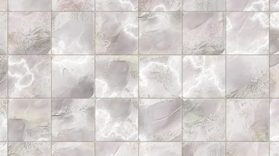 A close-up view of glossy, light-colored tiles arranged in a square pattern.