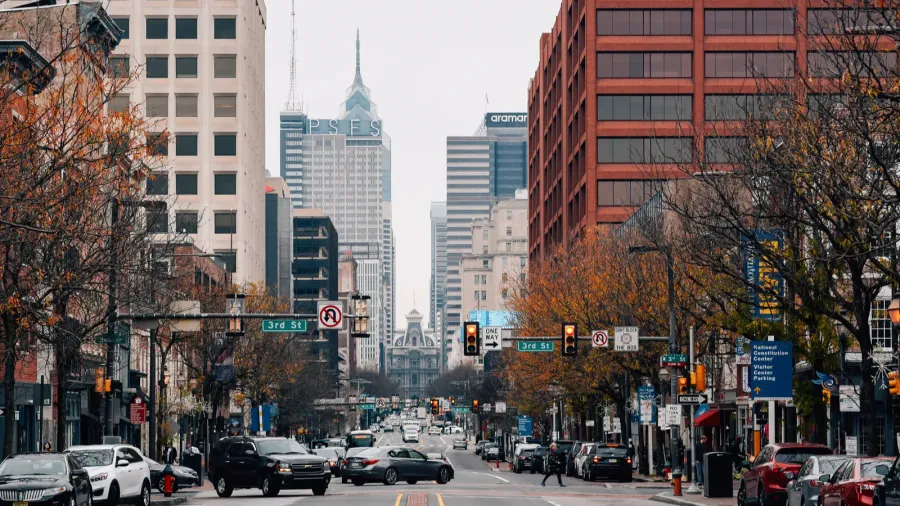 Market Street in Old City, Philadelphia, Pennsylvania.