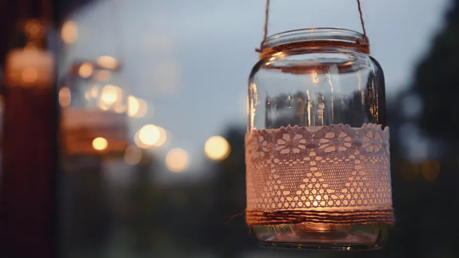 mason jar candle hanging for wedding decor evening light window