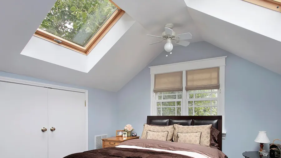 master bedroom with skylights