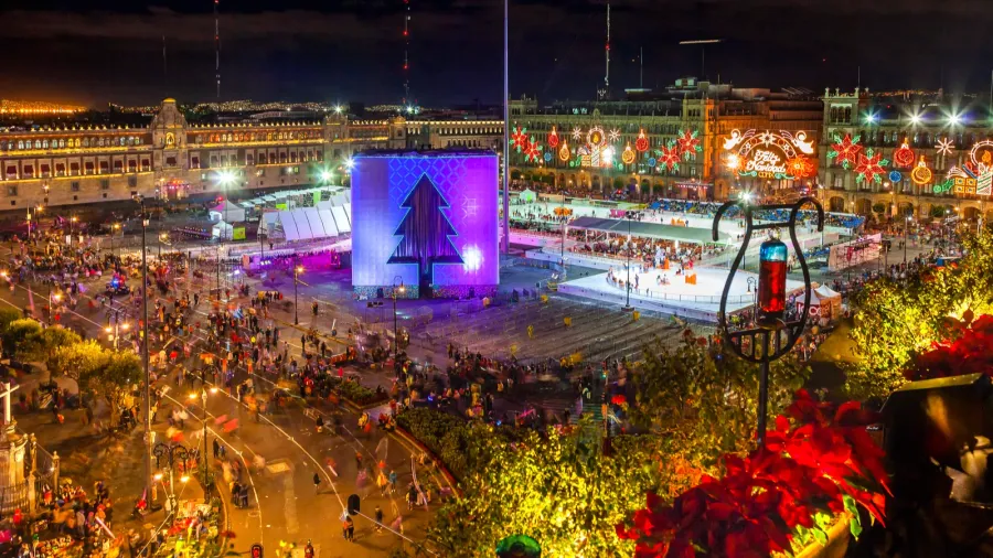 mexico city zocalo christmas night ice skating rink
