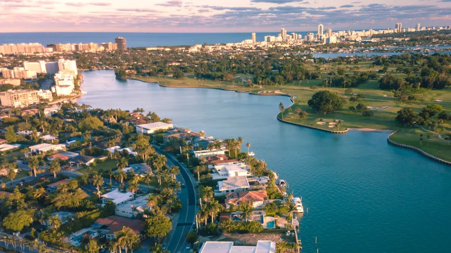 miami beach  aerial of houses at bay harbor islands