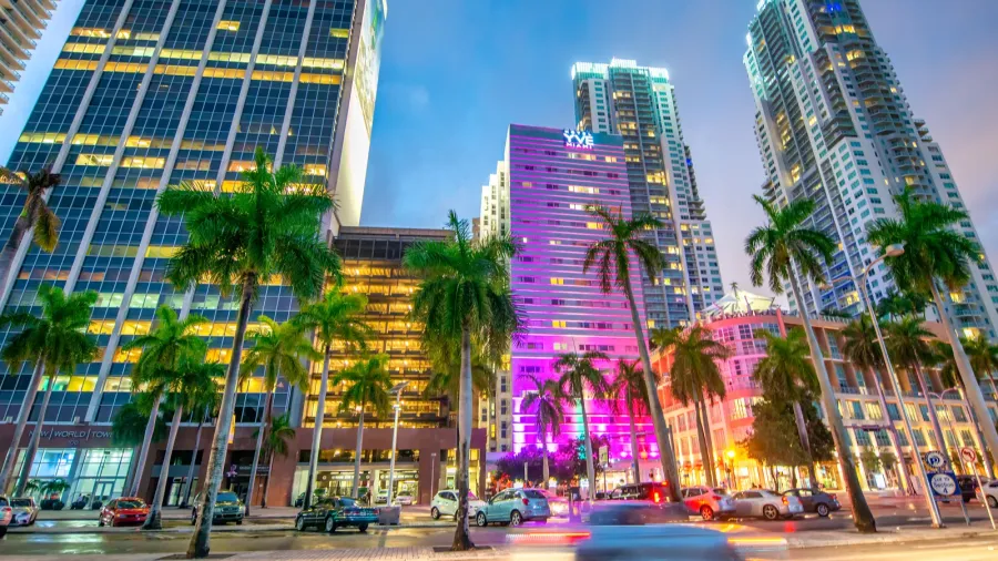 miami fl  february 23 2016 city lights and downtown