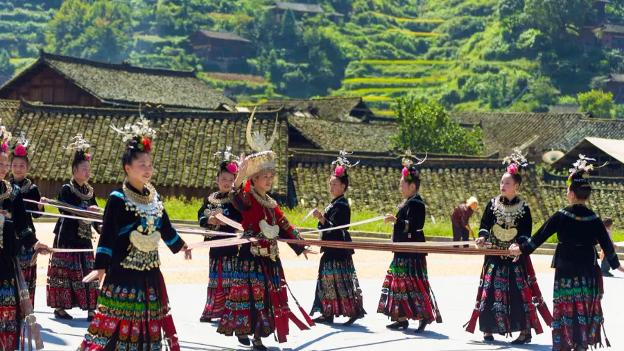 miao minority women ribbon dance festival xijiang