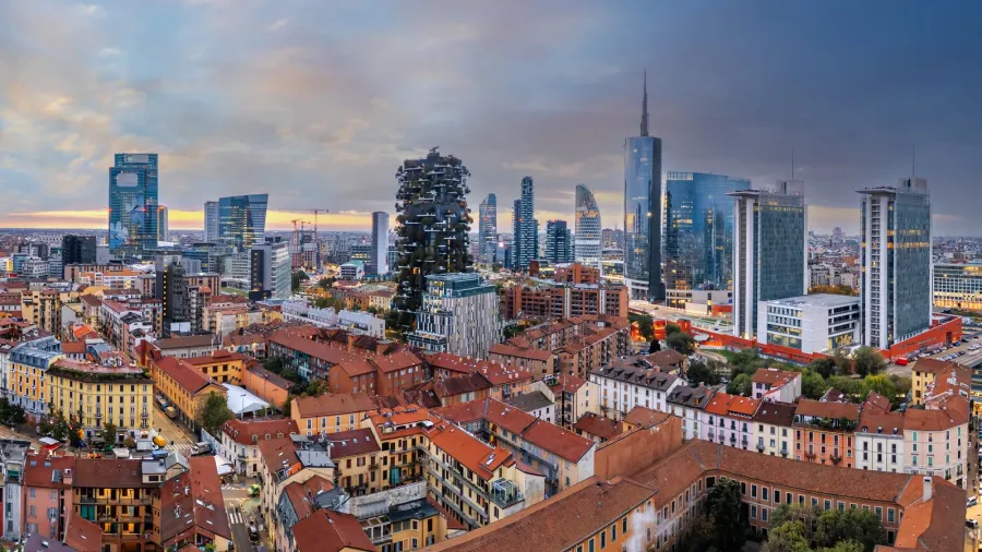 milan italy financial district cityscape at dawn