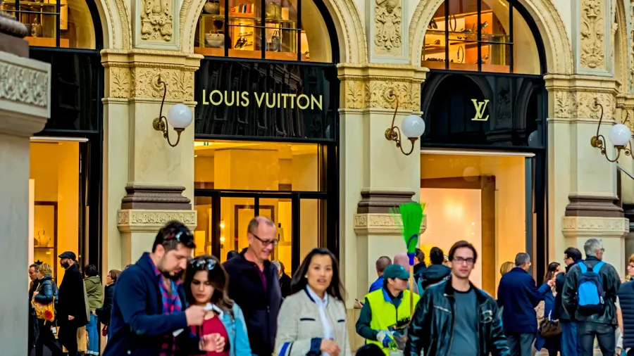 milan italy  october 19th 2015trendy boutique louis vuitton in