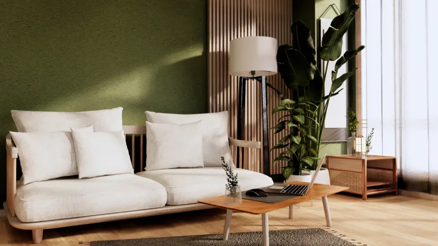 minimal green living room3d rendering