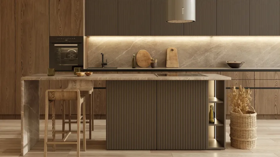 minimal modern dark wooden kitchen interior design apartment with scandinavian