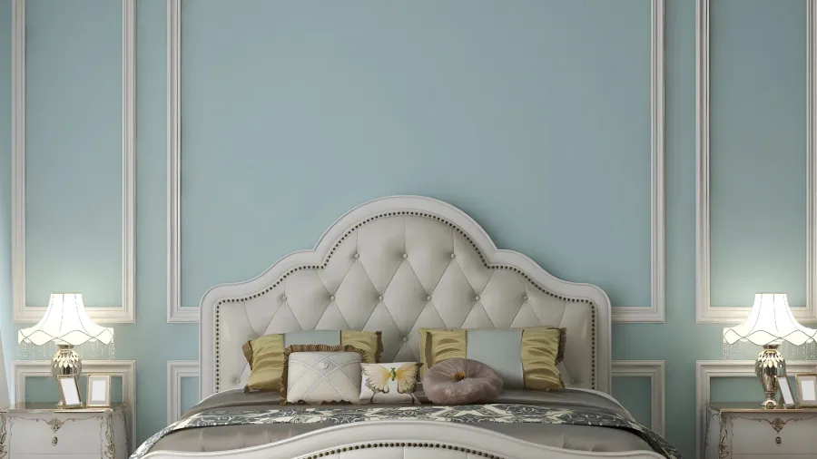mockup room in classic interior bedroom with blue molding wall