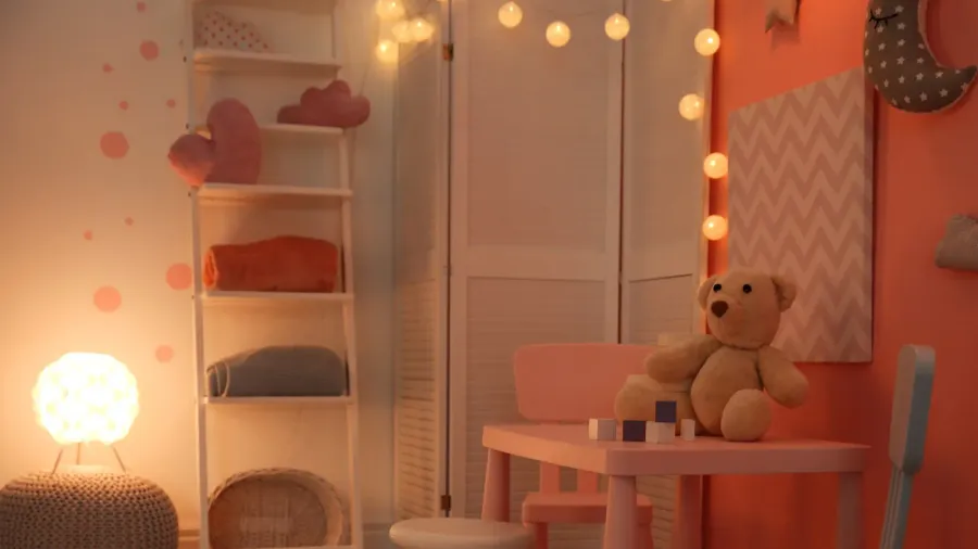 modern child room interior with toys and decorations